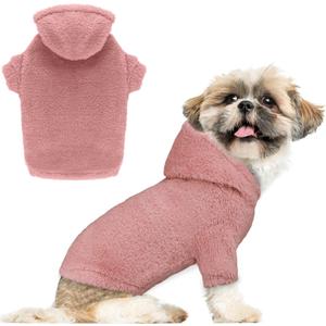 Fuzzy Dog Sweaters for Small Dogs Dog Hoodie Pet Clothes Warm Soft Cozy Coats Hooded Sweatshirt Fleece Small Pet Hoodies Sweater(Pink-S)
