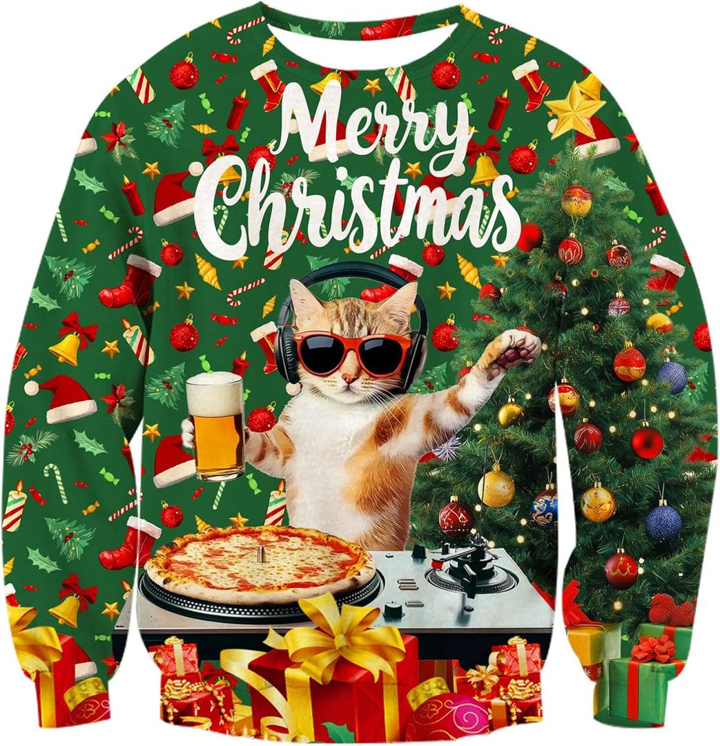 RAISEVERN Ugly Christmas Sweatshirts for Men Women Funny Pullover Sweaters for Xmas Holiday (L)