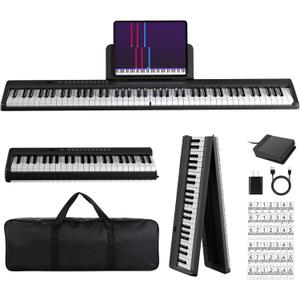 MARVTOWN Portable Folding Piano Keyboard, 88 Semi-Weighted Full Size Keys, Foldable Digital Piano, Electronic Keyboard Piano w/ MIDI Bluetooth&two speakers, Rechargeable Electric Keyboard Beginner