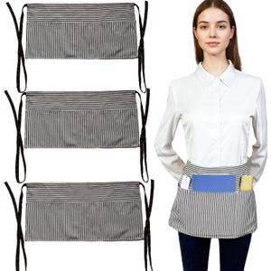 3 Pack Waist Apron with 3 Pockets, Stripes Half Apron, Waitress Apron with Pockets, Server Aprons kitchen aprons