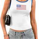 Women 4th July Memorial Day Patriotic USA Flag Crop Top Tight Crew Neck Tank Shirt for Ladiess Flag Embroidery Blue XS at Amazon Womens Clothing store (X-Small)