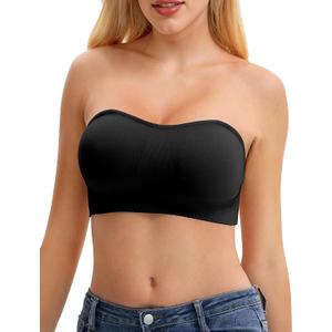 Strapless Bras for Women, Wireless Push Up Non-Slip Bandeau Bra, Padded Tube Top Everyday Bralette, 3-Pack, Size M