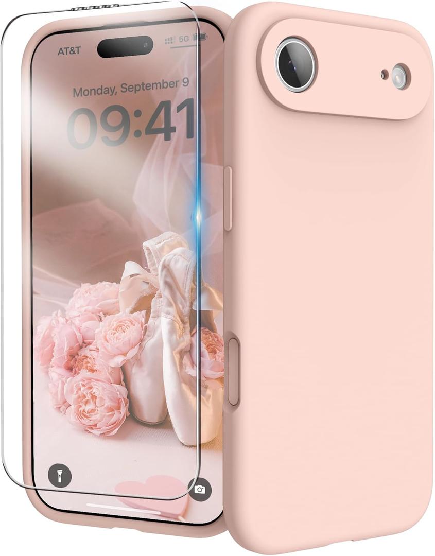 for iPhone Air Case, Liquid Silicone Cover with Camera Protection Anti-Scratch Soft Microfiber Lining Shockproof Protective Phone Case for iPhone Air 6.5", Pink Sand