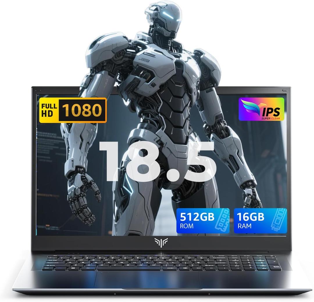 2025 Laptop Computer with 8000 mAh Battery,Intel N150 Quad-Core Processor,16GB DDR4 RAM 512GB SSD,WiFi 5, 18.5"Full HD IPS Display Laptops with Windows 11 PRO for Work Business Office Student