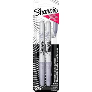 Sharpie Metallic Permanent Markers, Fine Point, Silver, 2 Count