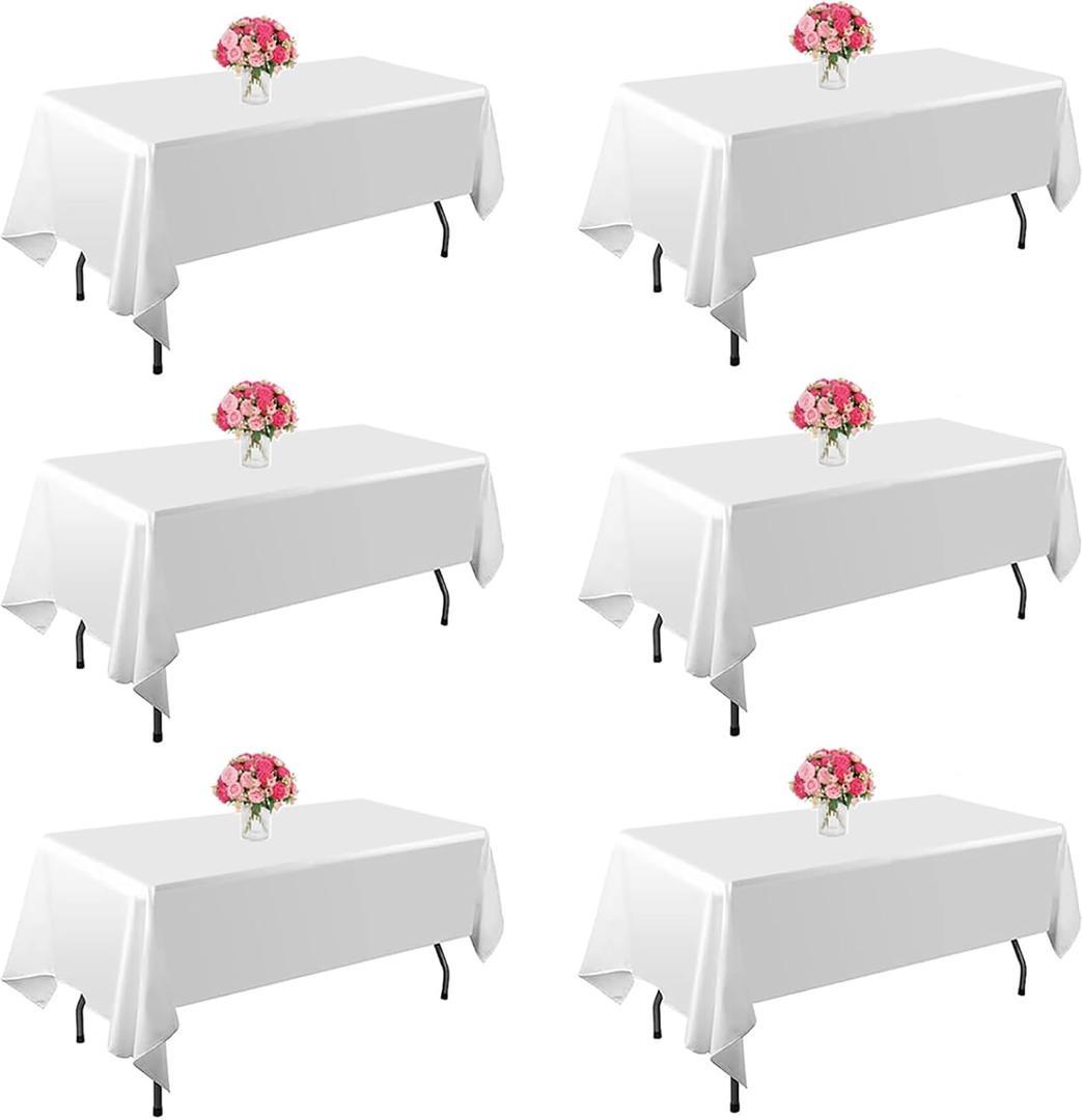 6 Pack White Table Cloth Rectangle,60x102 inch Table Cloths for 6 Foot Rectangle Tables Washable and Reusable Table Cloths,Polyester Fabric Table Cover for Party,Wedding,Buffet