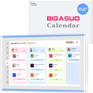 15.6 Inch Family Digital Calendar - Chore Chart, Meal Planner, Photo Display, FHD Interactive Touchscreen with LED Reminder, Wall & Desk Mount Smart Electronic Planner (White)