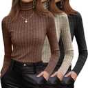 Oakgarden 3 Pack Women's Turtleneck Sweaters, Ribbed Long Sleeve Fitted Pullover Sweater Knit Lightweight Fall Tunic Top 2025(Black, Khaki, Dark Brown, Small)