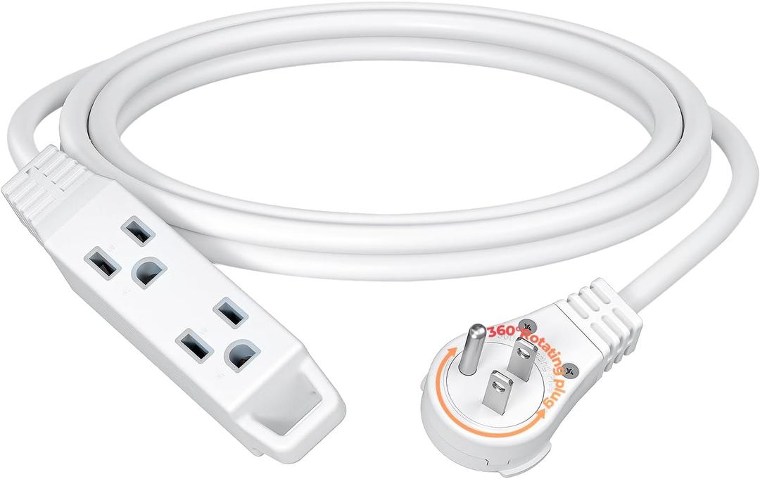 DEWENWILS 360° Rotating Flat Plug Extension Cord, 10FT Extension Cord Rotating Plug, 3 Prong 16/3C Grounded Flat Power Cable for Indoor Narrow Space, 13A/125V/1625W SJT-3, White for Christmas