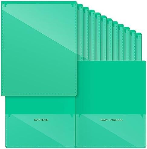 Henoyso Folders with Pocket School to Home Folder Heavy Duty 2 Pocket Homework Folders with Clear Front Pockets for School Students Parent Teacher Communication(Green,21 Pcs)