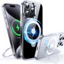 360Rotatable Magnetic Ring for iPhone 15 Pro Max Case with MagSafe[Non-Slip Texture Edge][Built-in Kickstand][Military Shockproof][Anti-Yellowing] Transparent Soft Silicone Bumper Slim,Clear