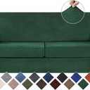 WEERRW Velvet Couch Covers for 2 Cushion Couch Sofa - High Stretch Velvet Plush 3 Pieces Sofa Slipcovers with Elastic Bottom, Furniture Protector for Pets, Machine Washable, Emerald Green, Medium