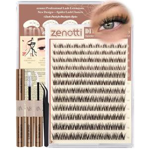 Spider Lashes Cluster Kit Natural Breeze Lash Clusters Wispy Eyelash Clusters Kit Venus Cluster Eyelash Extension Fluffy Individual Lashes D Curly 8-16mm Lash Extensions with Invisible Band by zenotti