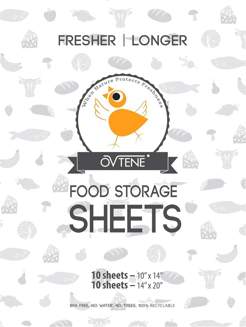 OVTENE Food Storage Sheets for Cheese, Meat, and Produce - Keeps Food Fresher Longer (20 Sheets)