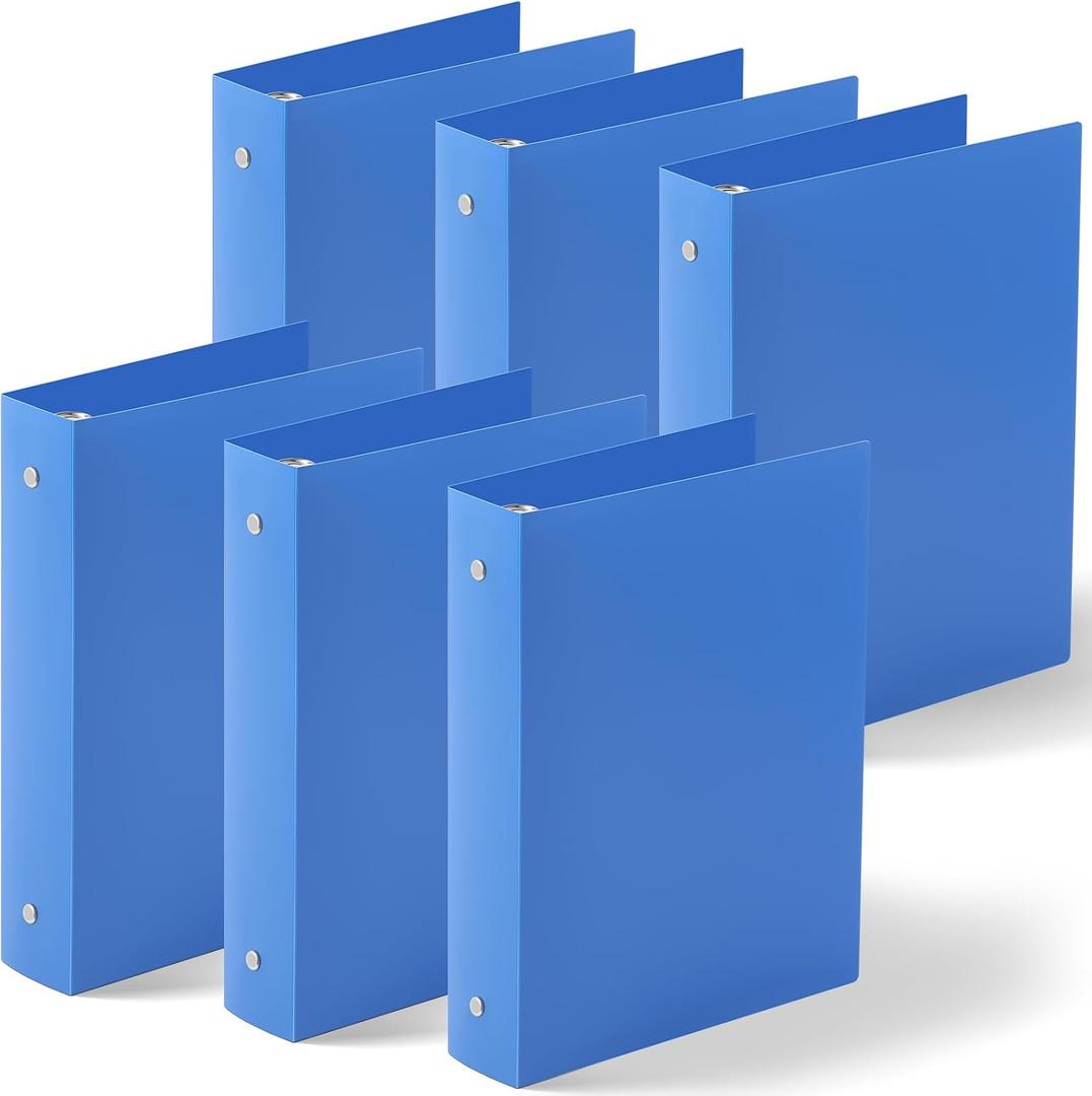 Henoyso 6 Pcs 1.5 Inch Mini 3 Ring Binders Fits 5.5 x 8.5 Paper, Holds(Capacity 280 Sheets), Plastic Flexible Three Round Rings Small Blue A5 Binders Bulk for School, Office Use, Photo Album