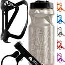 Bike Water Bottle Holder Combo - 20 Oz Squeeze Bottle & Bicycle Mount Cage Rack, No Screws Needed, Durable Alloy - Fits All Handlebar Bikes & MTB Mountain Road - for Adults, Kids (Black)