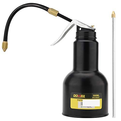 DOWELL Pistol Pump Oiler Metal Oil Can Lubrication Oil Gun 16oz 500ml Can Bottle with 2-Pieces Straight Spout Black HY050201