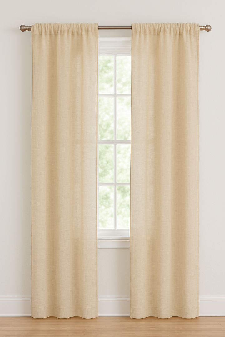 2-Pack Rod Pocket Curtains – 50"W x 60.5"L Each – Natural Beige Linen-Look Window Panels