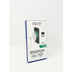 ZGEAR Adaptive Wireless Charger with Magnetic Alignment – 15W Fast Charging MagSafe Compatible Pad for iPhone 15/14/13/12 & Qi-Enabled Devices – Slim Design, USB-C (White)