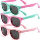 Kursan Kids Polarized Sunglasses for Boys Girls TPEE Rubber Flexible Frame Shades Age 3-12 (01 Mint Green/Pink + Pink/Mint Green + All Pink (3 Pack))