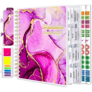 Planner 2026-2027, Large 18 Months Academic Daily Weekly Monthly Planner Yearly Agenda Jan. 2026June. 2027, 7.9" x 9.8", Page Tabs, Separator Page, Pocket Folder, Bookmark, Stickers, Sticky Note Set (Pink)