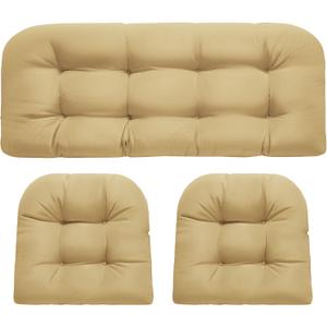 DANGHOOGY Wicker Chair Cushions, Waterproof Outdoor Loveseat Cushions for Patio Furniture, Tufted Wicker Furniture Cushions, 1 Loveseat and 2 U-Shaped Cushions, Khaki