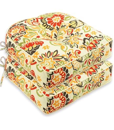 MJIAIDEA Outdoor Tufted Chair Cushion Set of 2 Waterproof and Fade-Resistant Chair Pads with Ties for Patio Dining Chairs Indoor/ Outdoor Use, Multicolor 19x19 Inch