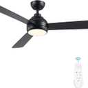 52 Inch Ceiling Fans with Lights and Remote, Modern Black Ceiling Fan with Light, DC Reversible, 6 Speeds, 3CCT, Dimmable, 3 blades, Bedroom, Indoor/Outdoor Patios Use