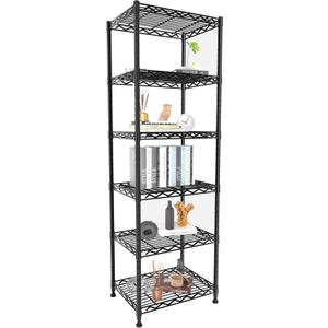 GIOTORENT 6-Tier Storage Shelves Standing Shelving Metal Units, Adjustable Height Wire Shelf Display Rack for Pantry Laundry Bathroom Kitchen 16.6 x 11.8 x 63, Black