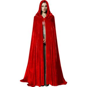 Unisex Adult Black Witch Cape Full Length Hooded Robe Cloak Halloween Dress Up Parties (Red-1)