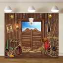 10x8ft Western Cowboy Photo Backdrop Rustic Wild West Party Decorations Brown Western Wooden House Barn Photography Background Boys Baby Shower Birthday Party Banner Photo Props