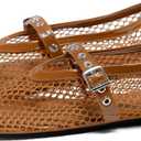 Coutgo Womens Mesh Ballet Flats Mary Jane Fishnet Ballerina Buckle Strap Comfortable Causal Dress Shoes (9.5, Brown)