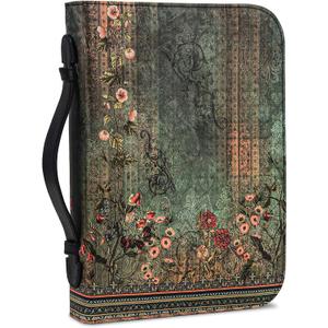 WUDUTOP Bible Cover, Bible Carrying Book Case for Men Women, Protective Church Organizer Holder Bag with with Handle and Zippered Pocket, Christian Gift for Girls Boy and Men(Boho Floral, XL)