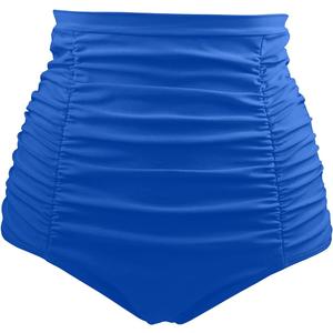 Tempt Me Women's High Waisted Swimsuit Bottom Tummy Control Ruched Bikini Bottom Vintage Swim Bottom Tankini Briefs, Medium, Blue