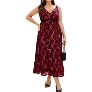 RWJ Women's Plus Size Wedding Guest Dress 2026 Floral Lace Wrap V Neck Sleeveless Formal Cocktail Party Maxi Dresses, 2XL