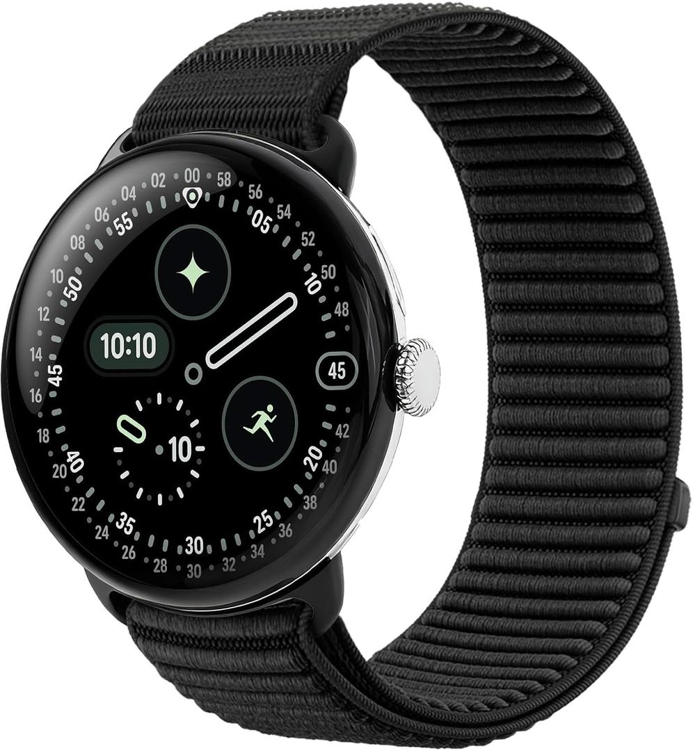 Nylon Loop Sport Bands Compatible with Google Pixel Watch 4/3/2/1 45mm 41mm Band, Upgraded All-Steel Connector, Soft Breathable Braided Replacement Straps for Women Men