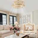 Gold Fandelier Ceiling Fan with Light,20" Crystal Chandelier Ceiling Fans with Lights and Remote Control,Modern Caged Flush Mount Fandelier with 6 Speeds for Living Room Bedroom Nursery