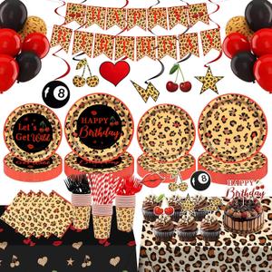 192Pcs Red Cheetah Print Birthday Party Decorations Serves 24