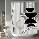Black Gray Bohemian Shower Curtain for Bathroom Decor Abstract Moon Striped Geometry Pattern Bathroom Curtains 60x72 Inch with Hooks Modern Waterproof Bathroom Shower Decor Accessory Set, 60W x 72H