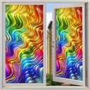 Colorful Wavy Stained Glass Window Film Window Privacy Film Stained Decals Static Cling Sun Blocking Decor for Home Office Windows Doors Glass Partitions 17.7x39.3 inch