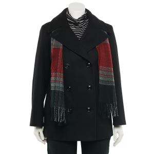 TOWER by London Fog Scarf & Wool-Blend Peacoat, Size S
