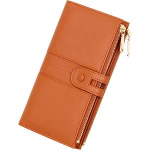 2 x Slim Wallets for Women PU Leather Card Holder Wallet Large Capacity Bifold Clutch Wallet with Double Zipper Pocket (Orange)