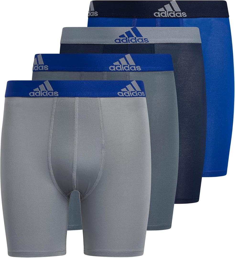 adidas Boys' Athletic Fit Microfiber Long Boxer Brief Underwear Designed for Active Sport and All Day Comfort (4 Pack) (Collegiate Royal Blue/Grey/Collegiate Navy), Size L