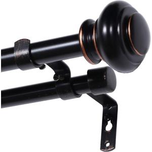 H.VERSAILTEX Elegant Window Treatment Telescoping Double Curtain Rod Set with Classic Cap, 3/4-Inch Diameter, Adjusts from 28 to 48 Inches, Black
