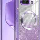 Casetego for Google Pixel 9a Case, Compatible with MagSafe, Glitter Sparkle Magnetic Plated Slim Shockproof Soft TPU Bumper Full Protection Case for Google Pixel 9a,Deep Purple