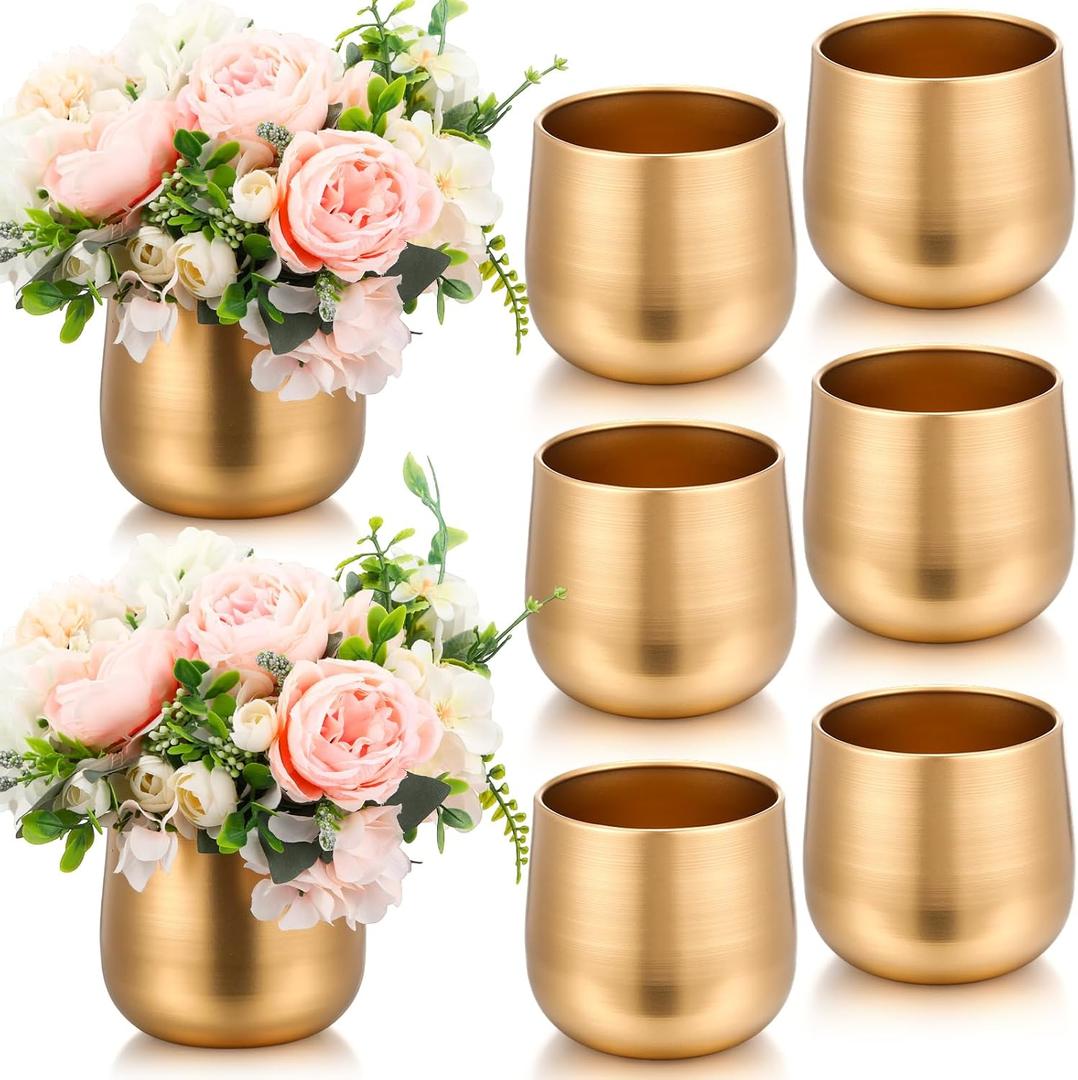 8 Pcs Small Gold Vases for Centerpieces Tall Metal Flower Trumpet Vase Vintage Compote Planter Plant Pots for Wedding Party Table Centerpiece Decorations (4.1 Inch,Pot)
