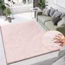 ORINOVA Pink Washable Fluffy 5x8 Area Rugs for Bedroom Plush Faux Rabbit Shag Fur Rug for Living Room Nursery Rug