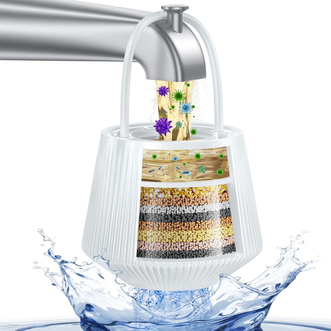 1-Second Install Bath Filter for Tub, Tub Bath Filter for Tub Faucet, 8-Stage Hanging Bathtub Water Filter with Vitamin C & KDF, Reduces Chlorine Odor, Hard Water Support, Babies & Sensitive Skin (White)