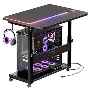 ZIFTY Large PC Tower Stand 31.5"L 23.7"W, Adjustable Computer Stand CPU Holder Cart with Charging Station, Multi-Functional Folding Side Table for ATX Case Printer, Rolling Wheels for Home, Office