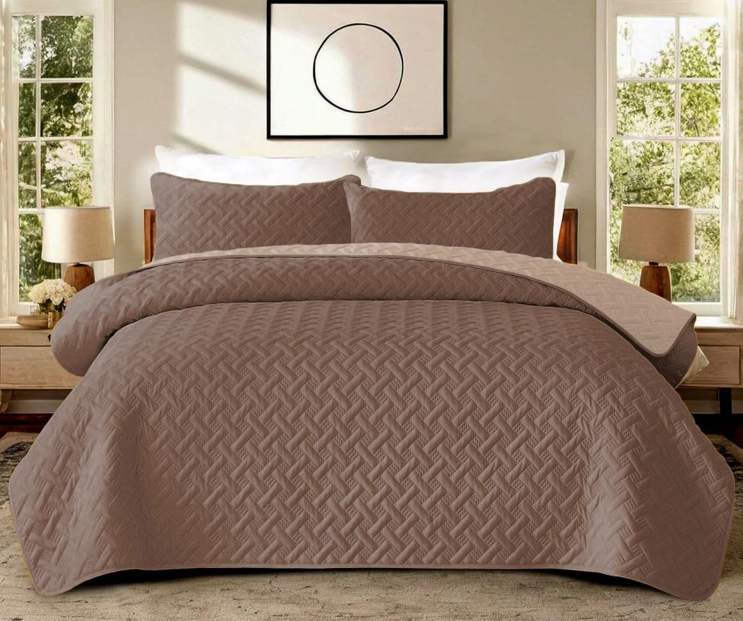 3 Piece Emboss Bedspread Quilted Comforter Bedding Set Bed Full, Cover 94x82, 2 Pack Pillowcases 24x17